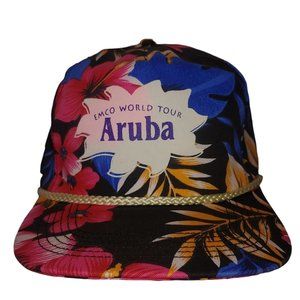 Vintage EMCO World Tour Aruba Cap Black Tropical Floral Canvas Beach NWOT Cobra